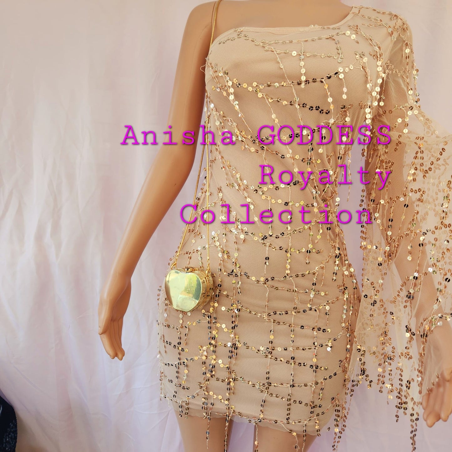 Mesh Gold Sequin Unique Dress