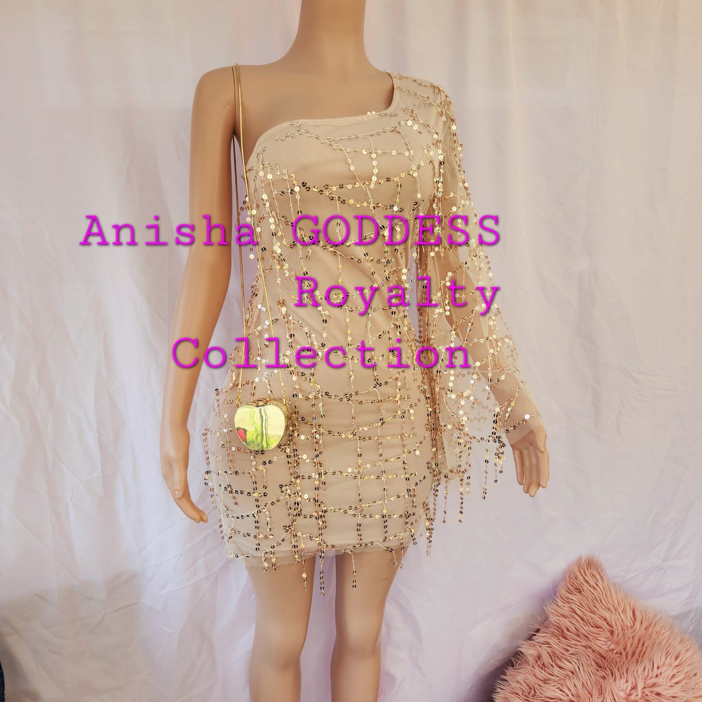 Mesh Gold Sequin Unique Dress