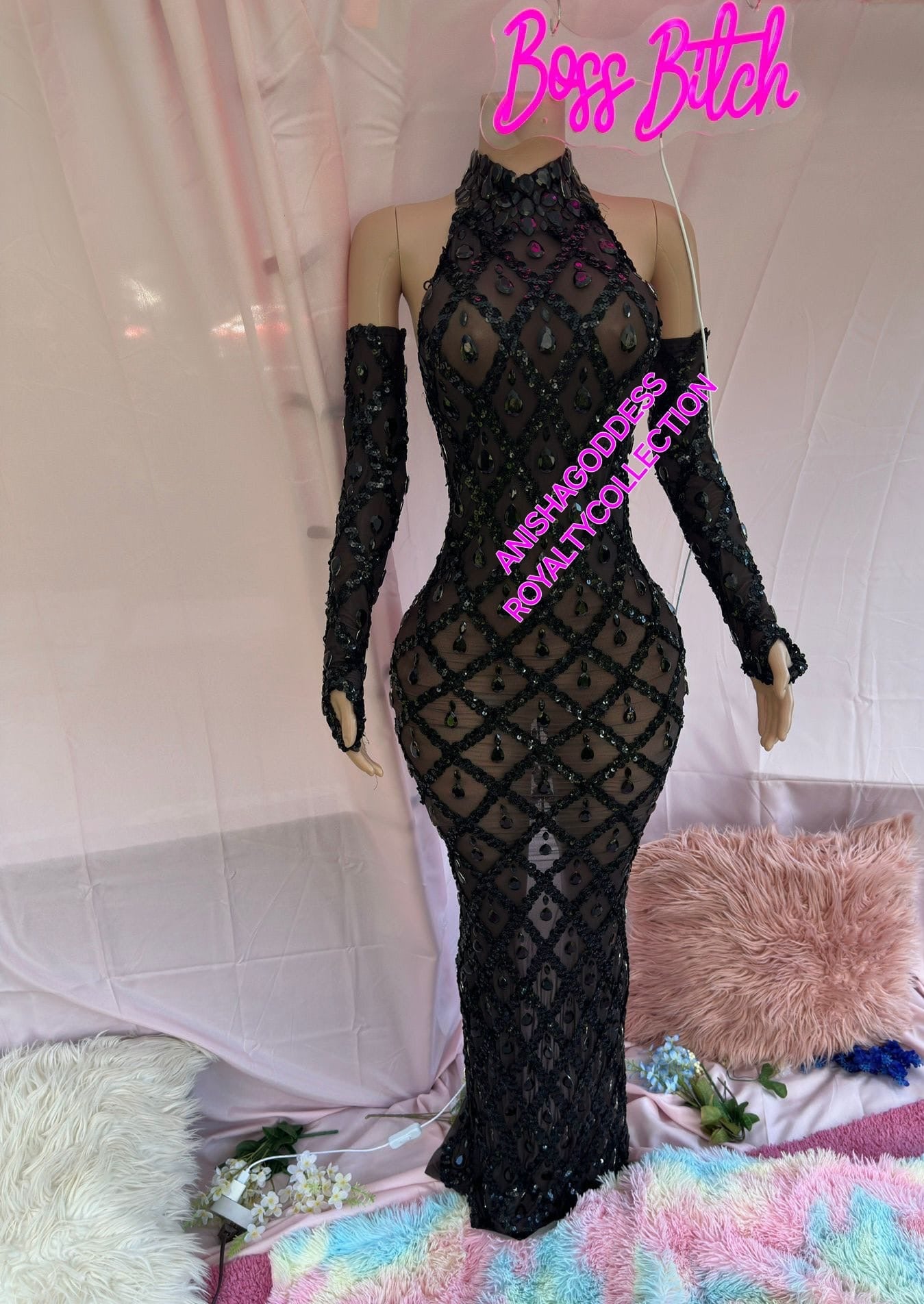 RHINESTONE MIDNIGHT DRESS SET