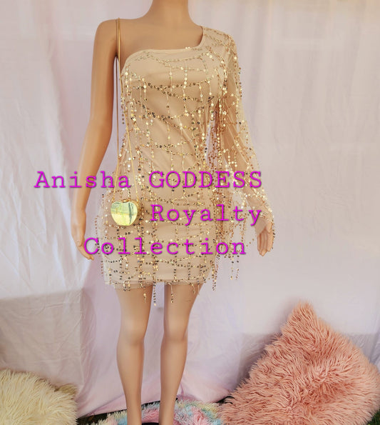 Mesh Gold Sequin Unique Dress